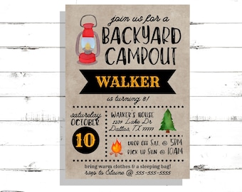 Campout Birthday Invitation, Backyard Camping, Boy's Birthday Invite