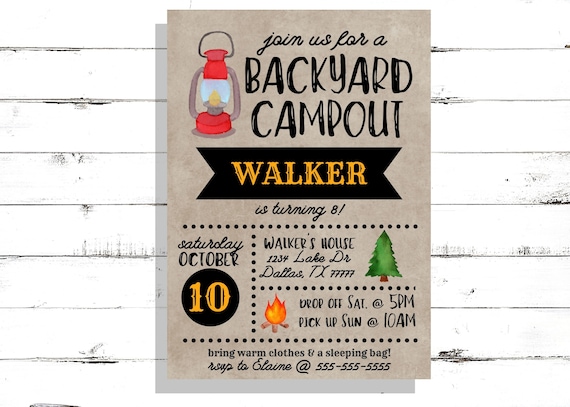 Campout Birthday Invitation, Backyard Camping, Boy's Birthday Invite