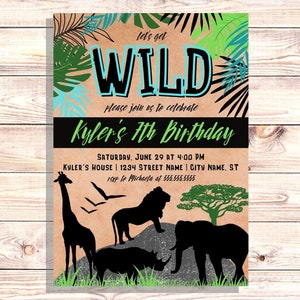 Zoo/Safari-Geburtstags-Einladung, Afrikanische Tiere und Palmenblätter-Einladungen