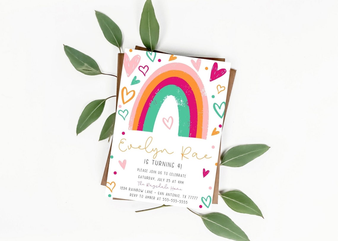 Leuchtende Regenbogen und Herz Mädchen GeburtstagSeinladung - Etsy.de