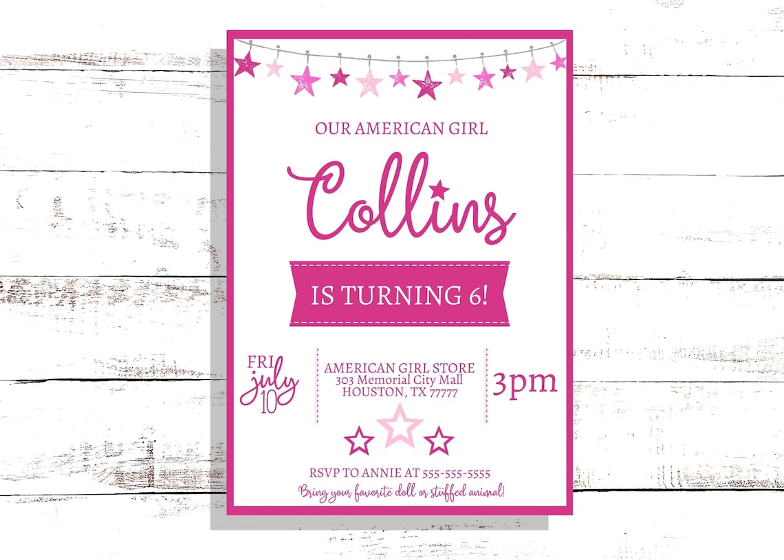 American Girl Birthday Party Invitation American Girl Doll | Etsy