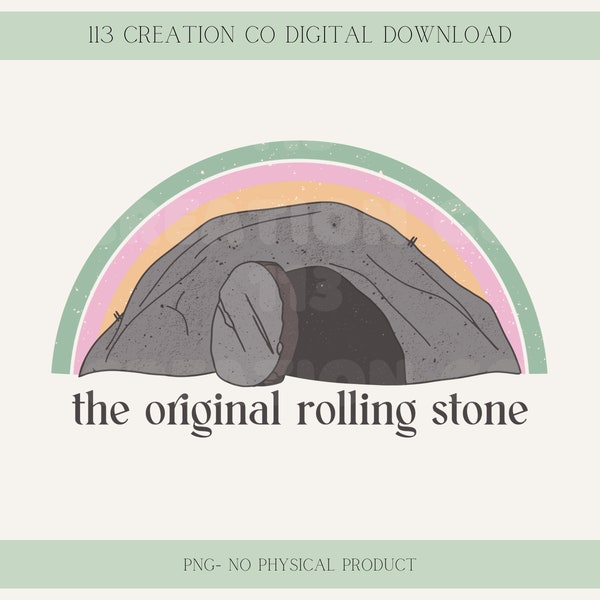 Retro Easter Design, The Original Rolling Stone png, Jesus lives digital download, empty tomb he is risen, Easter Sunday download
