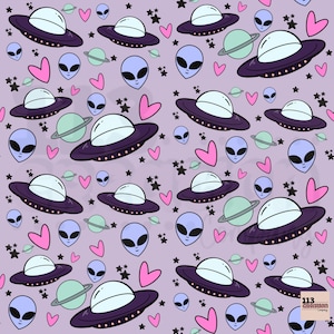 Retro UFO Seamless Pattern, Valentine’s Day digital pattern, girly space aliens, digital download