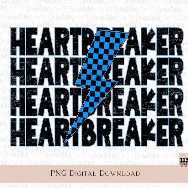 Retro Vintage Boys Valentine Design, Heartbreaker PNG, Distressed Checkered Lightning Bolt, digital download png dtf