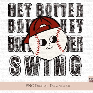 Hey batter batter swing png, retro baseball design, little boy baseball season, digital design download