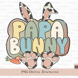 Papa Bunny png, design de famille de Pâques assorti, oreilles de lapin rétro western cowprint, fichier png à la mode, téléchargement numérique