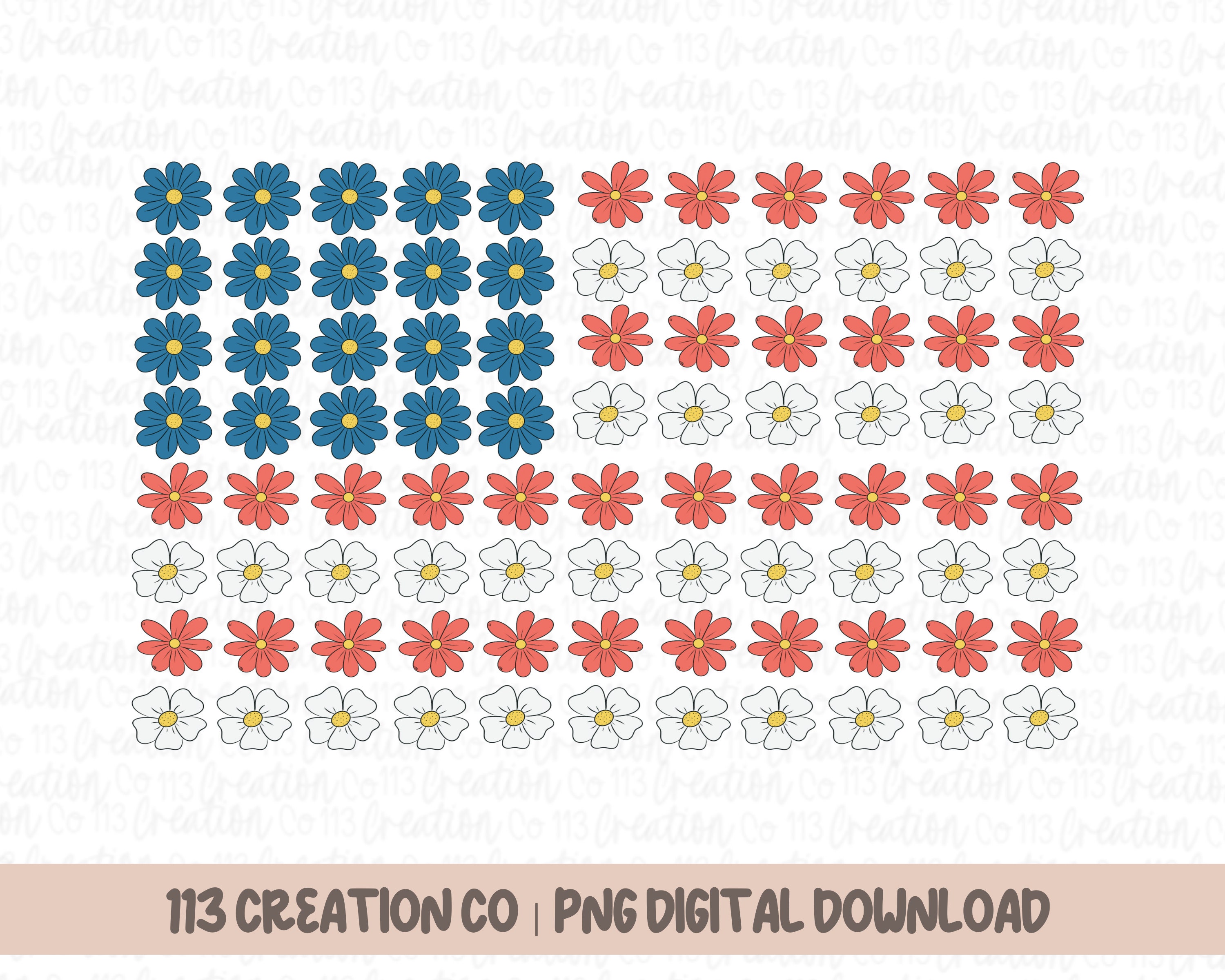 Floral American Flagpng File Boho Daisy Design Retro USA - Etsy