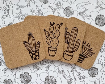 Modern Cactus Cork Coasters | Cactus | Boho | Coaster Set | Gift Set | Barware