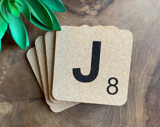 Scrabble Tile Cork Coasters: Laser Engraved Custom Set