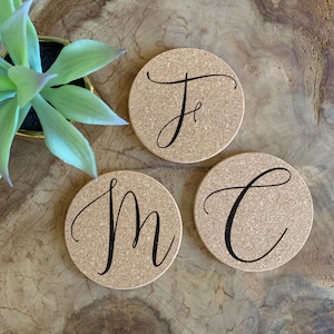 Personalized Initial Cork Coasters | Custom Coasters | Last Name Initial | Wedding Gift | Housewarming Gift | Custom Monogram Gift