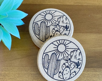Desert Scene Cork Coasters: Laser Engraved Southwest Decor