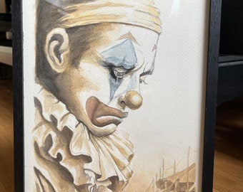 Clown, watercolor watercolor, original