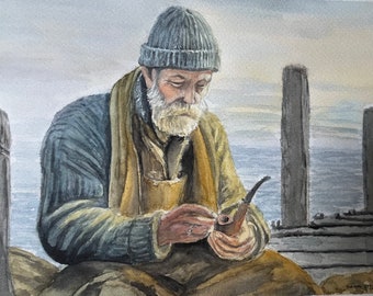 My pipe Watercolor Original Watercolor