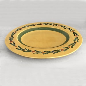 Williams Sonoma Oval Serving Platter Gold Green Laurel Pattern 16.5&quot; Hand Painted Italy Turkey Platter, Pottery Hors D’oeuvres Large Platter