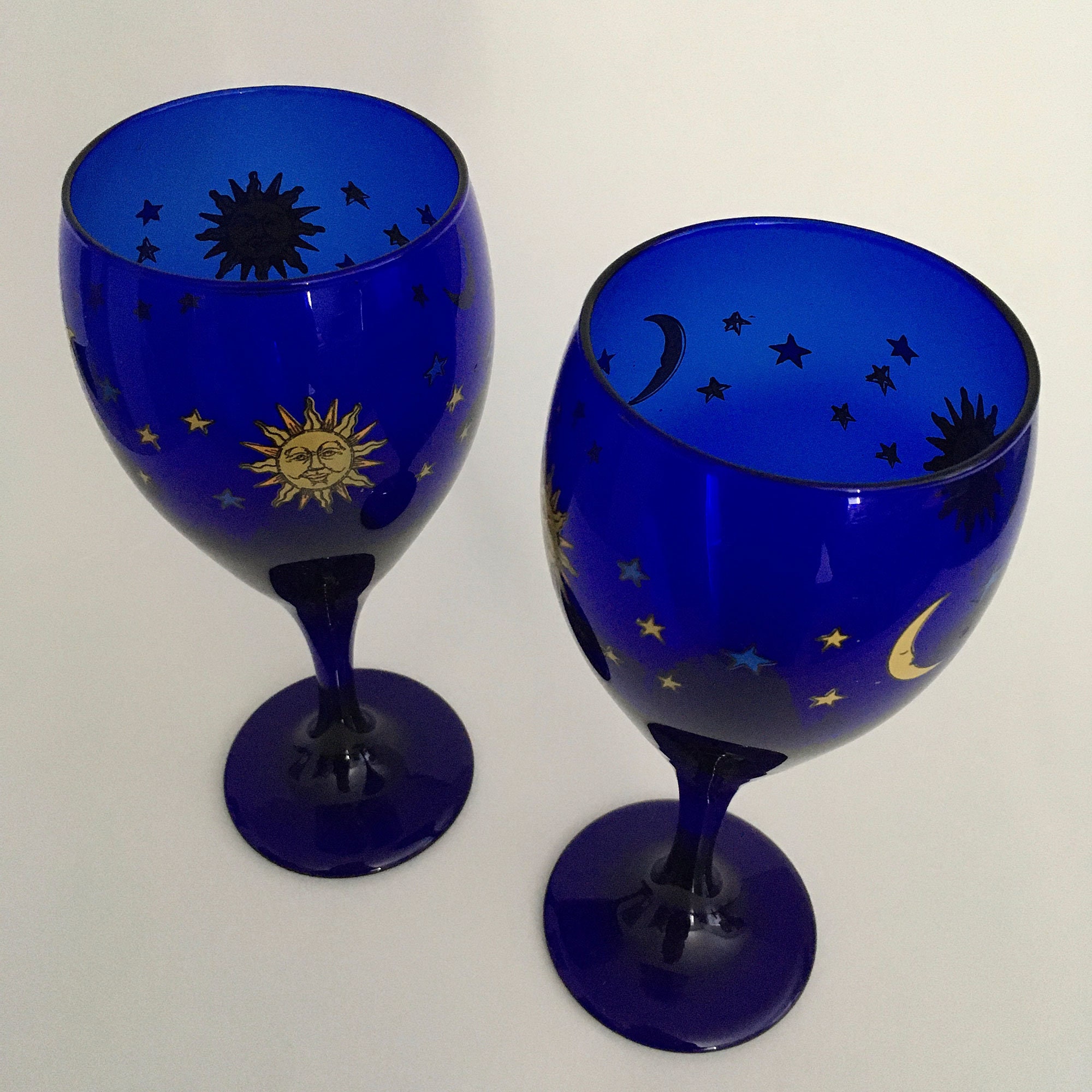 Vintage Libbey Celestial Wine Glasses Sun and Moon Cobalt Blue Etsy