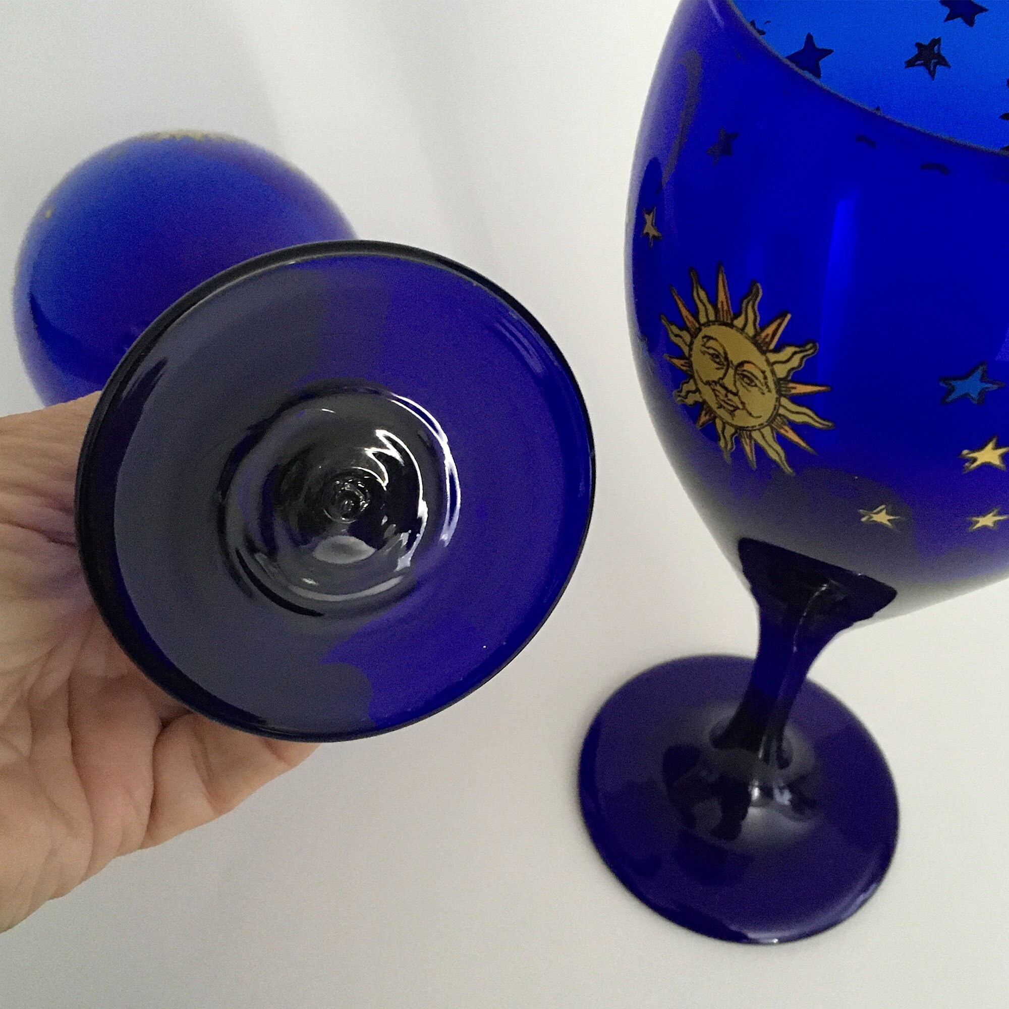 Vintage Libbey Celestial Wine Glasses Sun and Moon Cobalt Blue Etsy