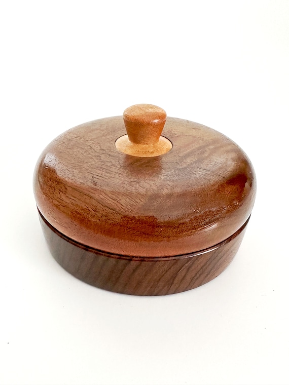 Small Hand Turned Wood Covered Valet Trinket Box,… - image 4
