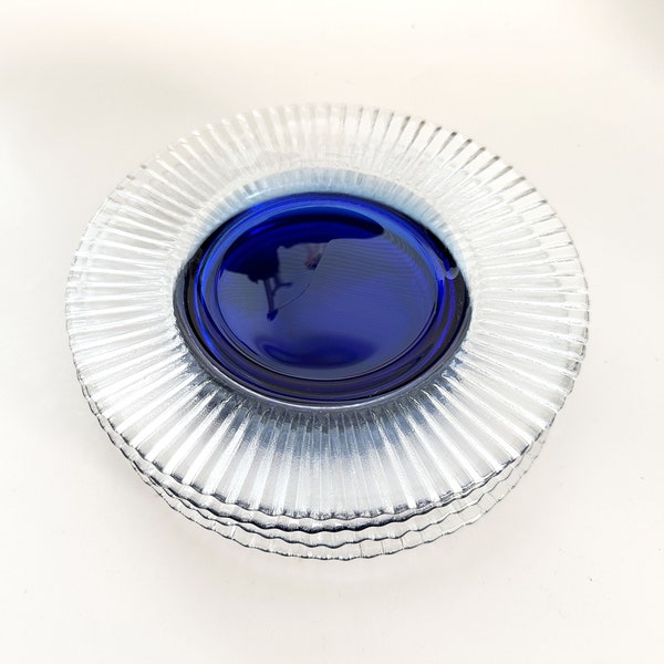 Elegant Cobalt Blue Glass Dessert Plates Rippled Clear Glass Edges And Cobalt Blue Centers Vibrant Decorative Bold Lunch Size Plates