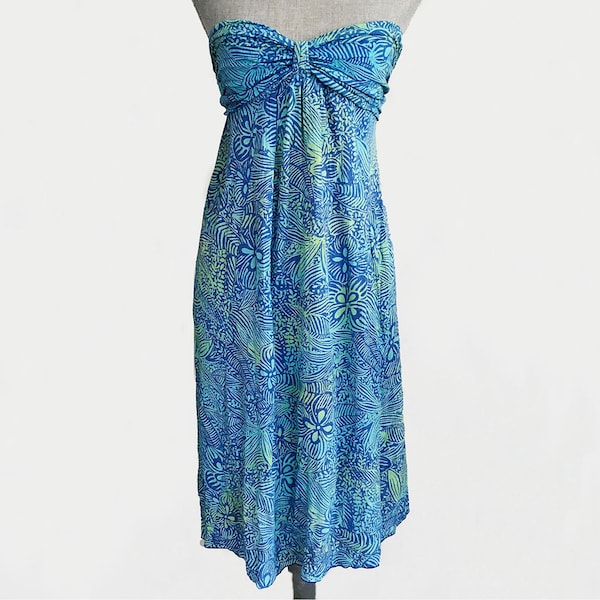 Womens Hawaiian Tropical Blue Green Floral Sundress XS Blue Ginger, Tropical Beach or Pool Wrap