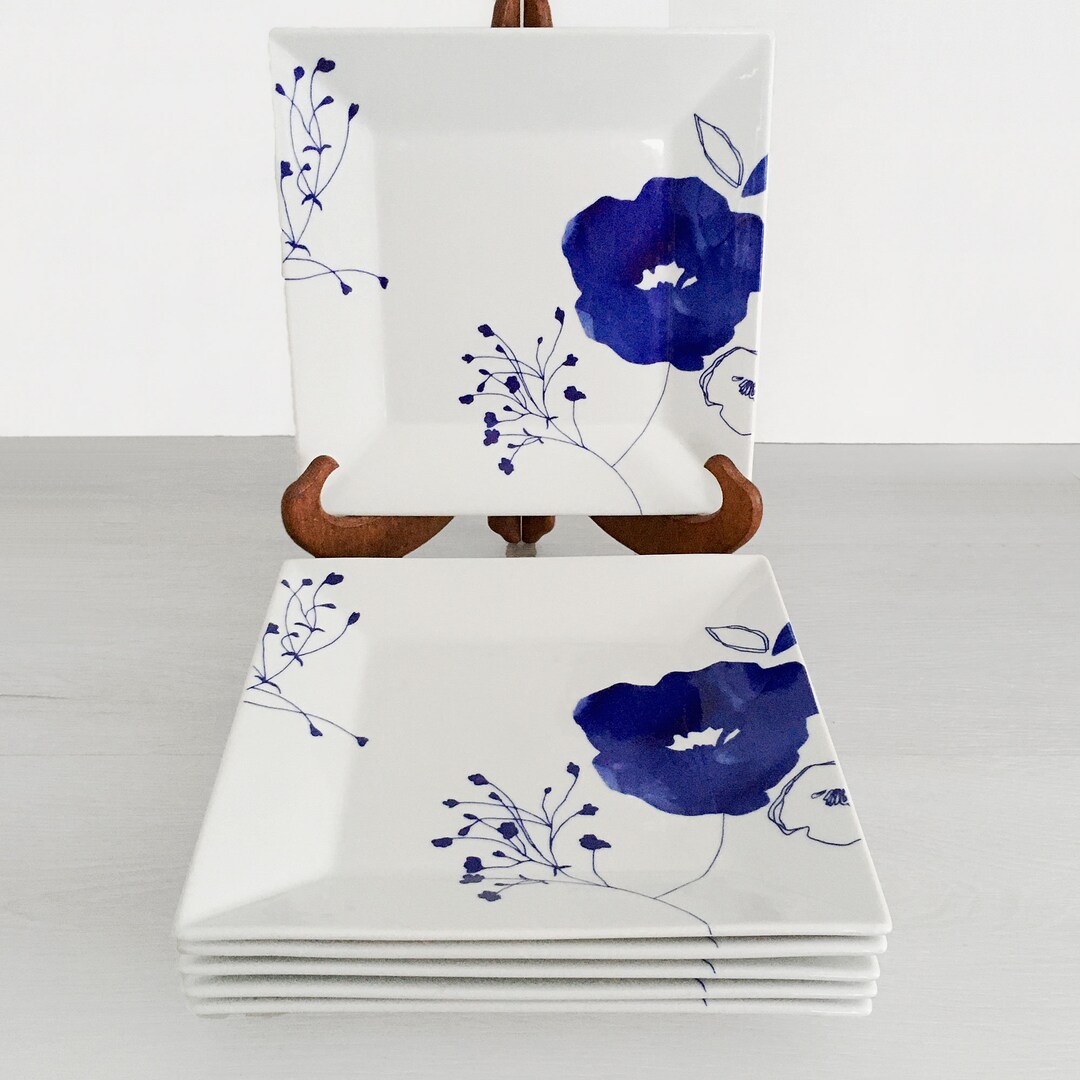 The Cellar Plates Whiteware Indigo Bloom Blue Floral on White Etsy