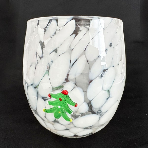 Anthropologie Glass Tumbler Snow Flurries Christmas Tree Holiday or Battery Votive Holder