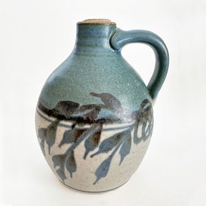 Emerson Creek Pottery Stoneware Blue Bell Flowers Vase Jug Studio Art Pottery Signed Pottery