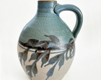 Emerson Creek Pottery Stoneware Blue Bell Flowers Vase Jug Studio Art Pottery Signed Pottery