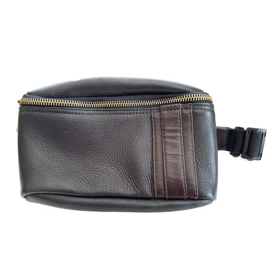 Clava Black Racer Leather Waist Fanny Pack, Black… - image 1