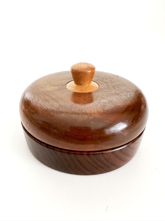 Small Hand Turned Wood Covered Valet Trinket Box,… - image 3