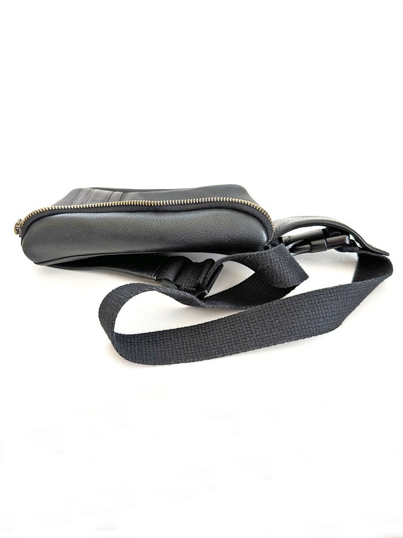 Clava Black Racer Leather Waist Fanny Pack, Black… - image 7