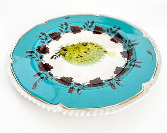ANTHROPOLOGIE Nathalie Lete Titania Collection Dessert Plate Gold Rim -  Parrot