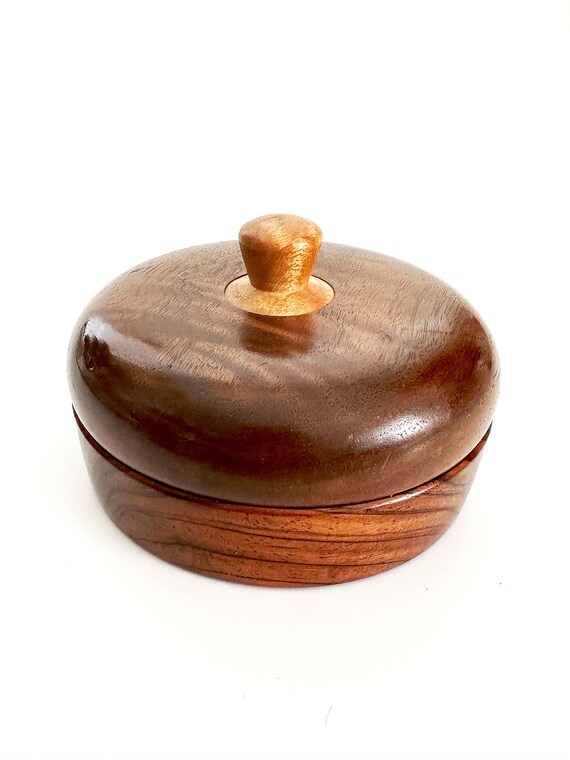 Small Hand Turned Wood Covered Valet Trinket Box,… - image 2