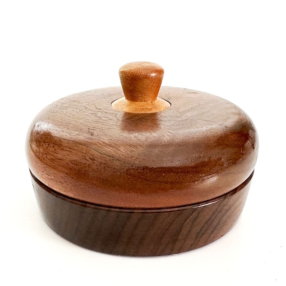 Small Hand Turned Wood Covered Valet Trinket Box,… - image 1