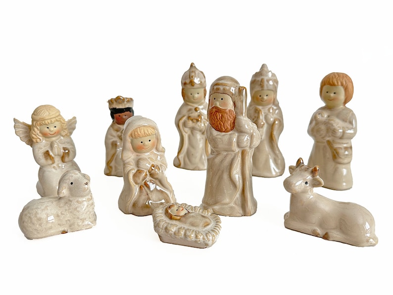 Vintage Ceramic Nativity Set With Wooden Base 10 Piece Set, Kirklands