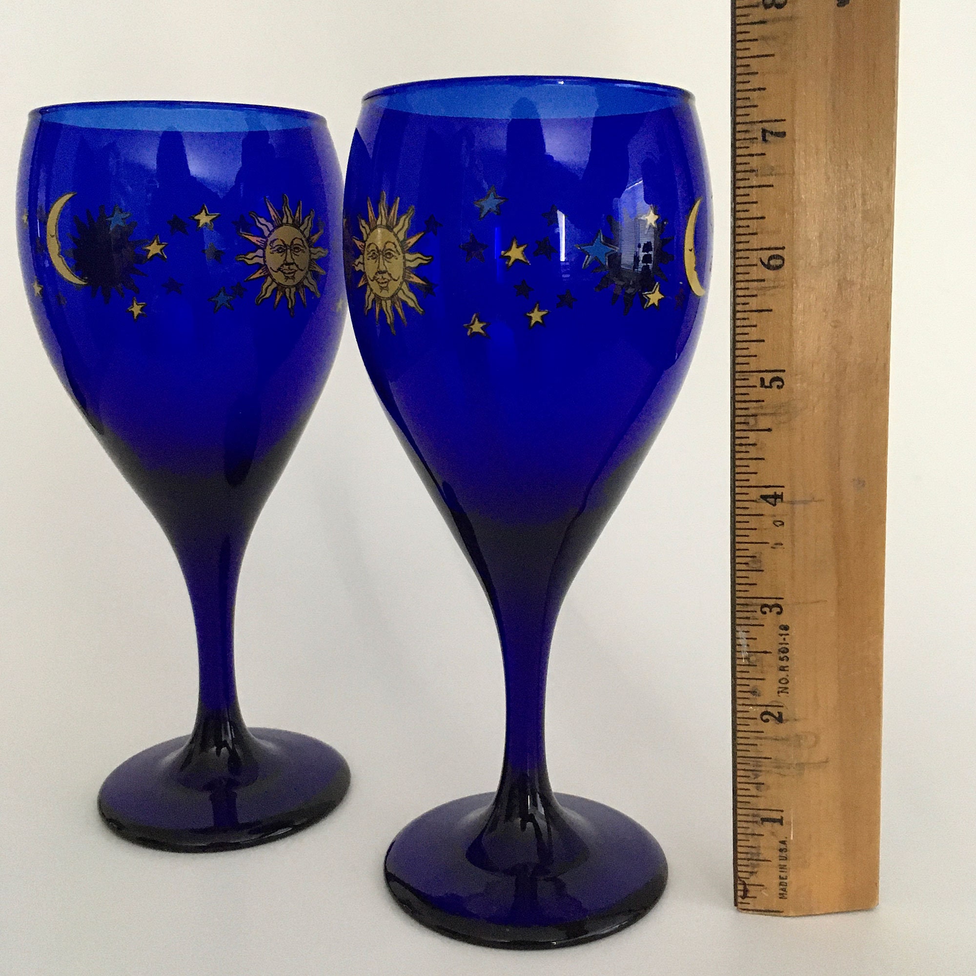 Vintage Libbey Celestial Wine Glasses Sun and Moon Cobalt Blue Etsy