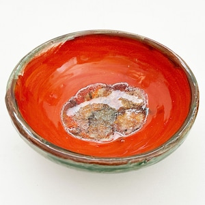 Studio Pottery Orange Crystalline Glaze Round Bowl Hand Thrown Ceramic Round Bowl Artisan Signed NA