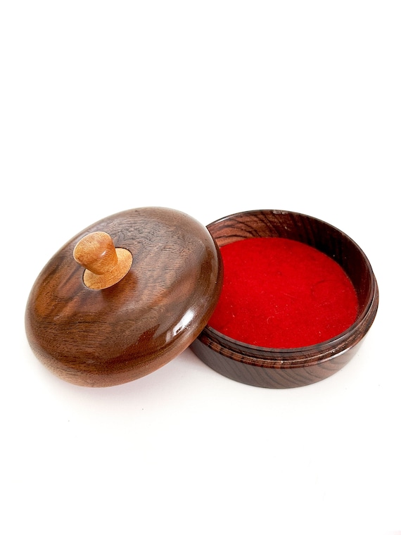 Small Hand Turned Wood Covered Valet Trinket Box,… - image 6