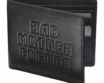 Cartera de piel auténtica BAD MOTHER FUCKER, con licencia de Bad Wallets®. Color negro, también disponible en marrón y tostado. Para hombre.