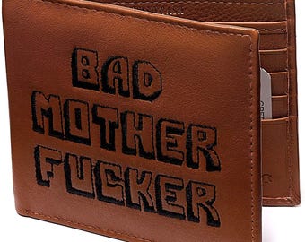 BAD MOTHER FUCKER Real Leather Wallet, Embroidered, Free Credit