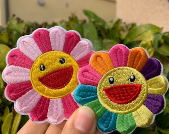 Set Of 2 Flower Iron  Sew On Full Embroidered Patch Appliqu\u00e9s Badge