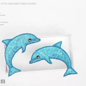 Dolphin Patch, 2.7 Inch,A pair of Dolphins, Sea Theme Patch,2pcs Dolphin Iron On Patch,Dolphin Lover,Embroidered Patch,Applique Dolphins