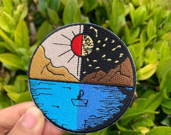 Day And Night, 3 Inch Outdoor View,Iron On Patch, Embroidery applique,Exploring Patch, Mountain Patch, Explore Nature Applique, Patch, Cool