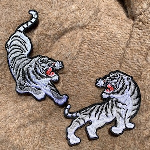 White Tigers, 2Pcs Pacing Tiger Patch, Iron On Patch Tiger,  Applique Tiger White, Denim Jacket, Bags, Purse, Waling Tiger Patch, 2Pcs Tiger