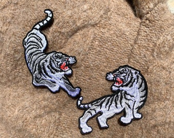 White Tigers, 2Pcs Pacing Tiger Patch, Iron On Patch Tiger,  Applique Tiger White, Denim Jacket, Bags, Purse, Waling Tiger Patch, 2Pcs Tiger