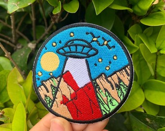 Adventure Patch, Outdoor View Iron On Patch, Applique Alien, Exploring Patch, Mountain Patch, Patch Night View,Moon, Spacecraft, Star Patch