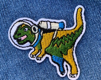 Dinosaur Patch,  Space Dino Iron On Patch, Cute Patch, Embroidery Patch , Patch for Denim, Tshirt,Spaceship, Dinosaur patches, baby dino