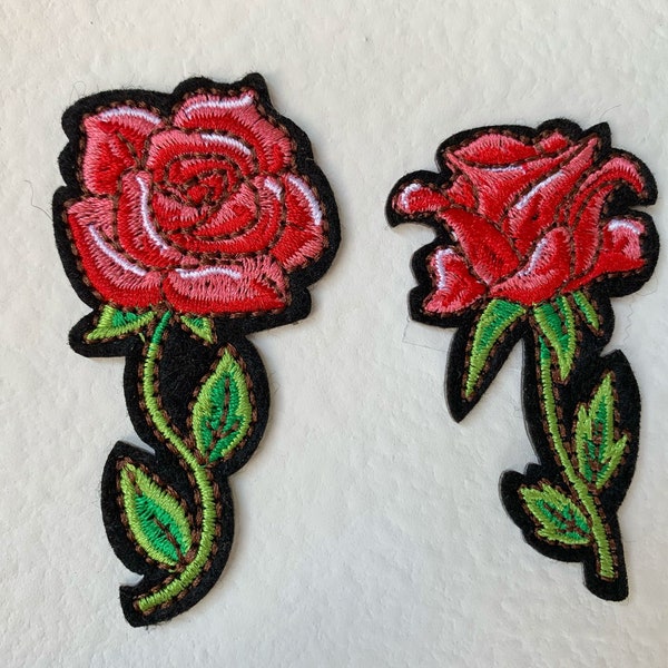 Red Rose Patch,2.5 Inch, Iron On Patch, Sew On Patch, Rose, Red Rose Applique,Pure Red Embroidered Patch, High Quality Roses,Rose Vine,