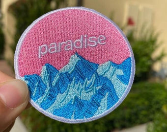 Patch, Paradise,2.3 Inch,Iron On Patch,Pink Macaron Patch, Embroidered Applique, Sew On Patch,Sky blue, Patch Paradise, Applique Paradise