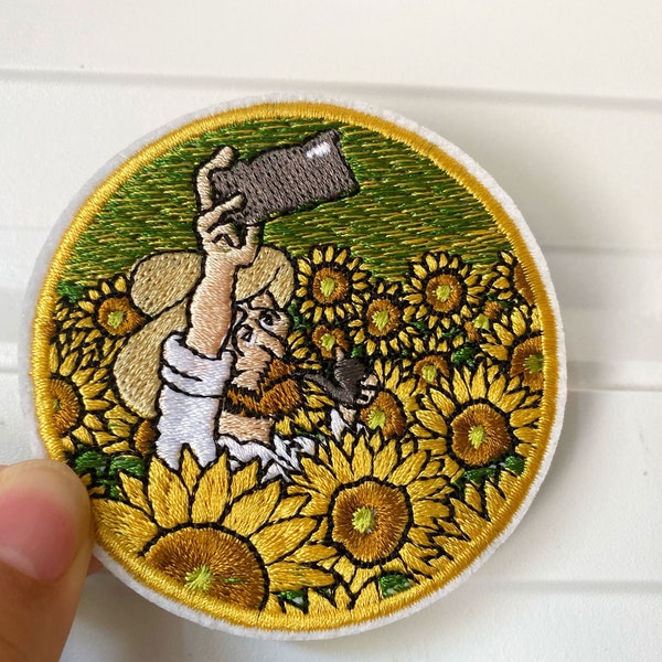 Badge Sunflower, 2.8 Inch Patch Iron On Patch Gogh Embroidery badge, Funny Artist,Sunflowers,Patch Funny Applique