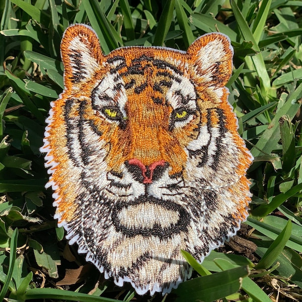 3.5 Inch Tiger, Iron On Patch Tiger,  Applique Tiger, Denim Jacket, Bags, Purse, Sew On Patch, Embroidery Tiger, Roaring Tiger Patch, King